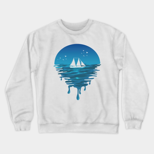 Sailboat in Melted Ocean Crewneck Sweatshirt by ARTGUMY